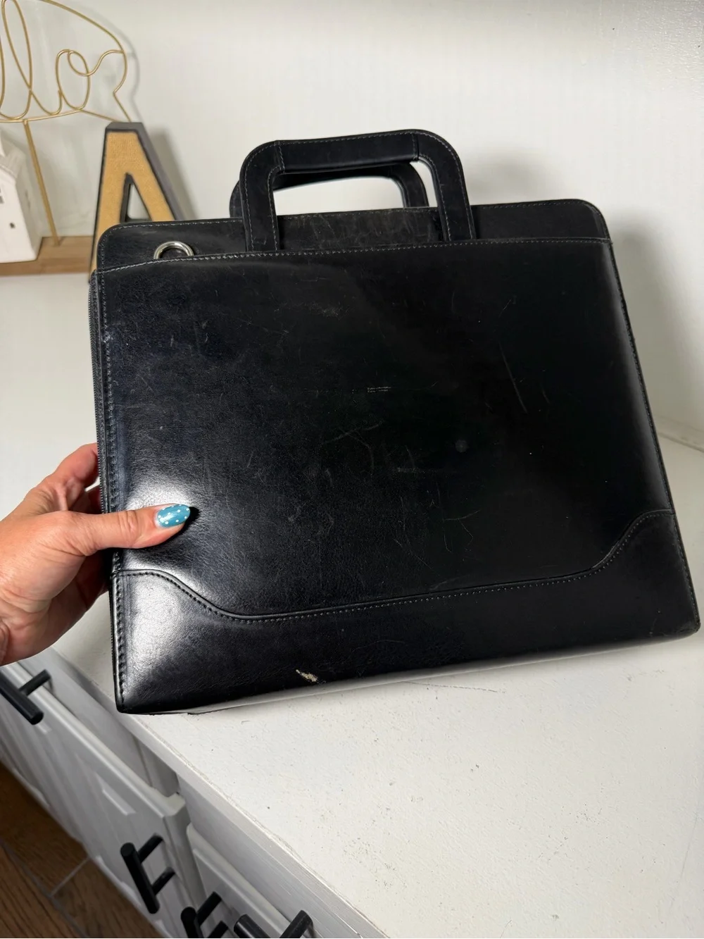Franklin Covey Black Leather Planner Briefcase Organizer Binder Portfolio Zip